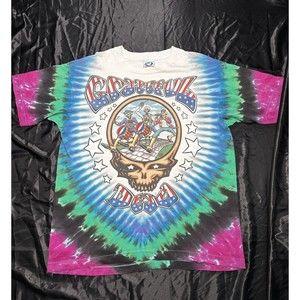 VTG Grateful Dead Wave That Flag Revolutionary 1993 Liquid Blue Tie Dye Shirt XL